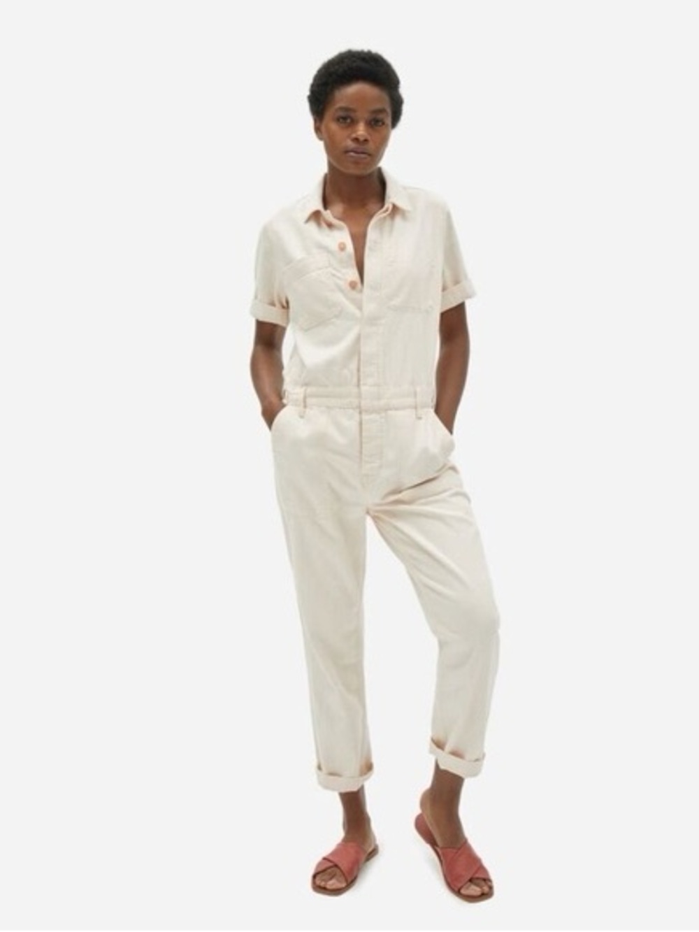 Everlane super soft denim coveralls in Cream